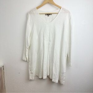 Flax Women's Linen Blouse Quarter Sleeve Pleated Solid White  Large